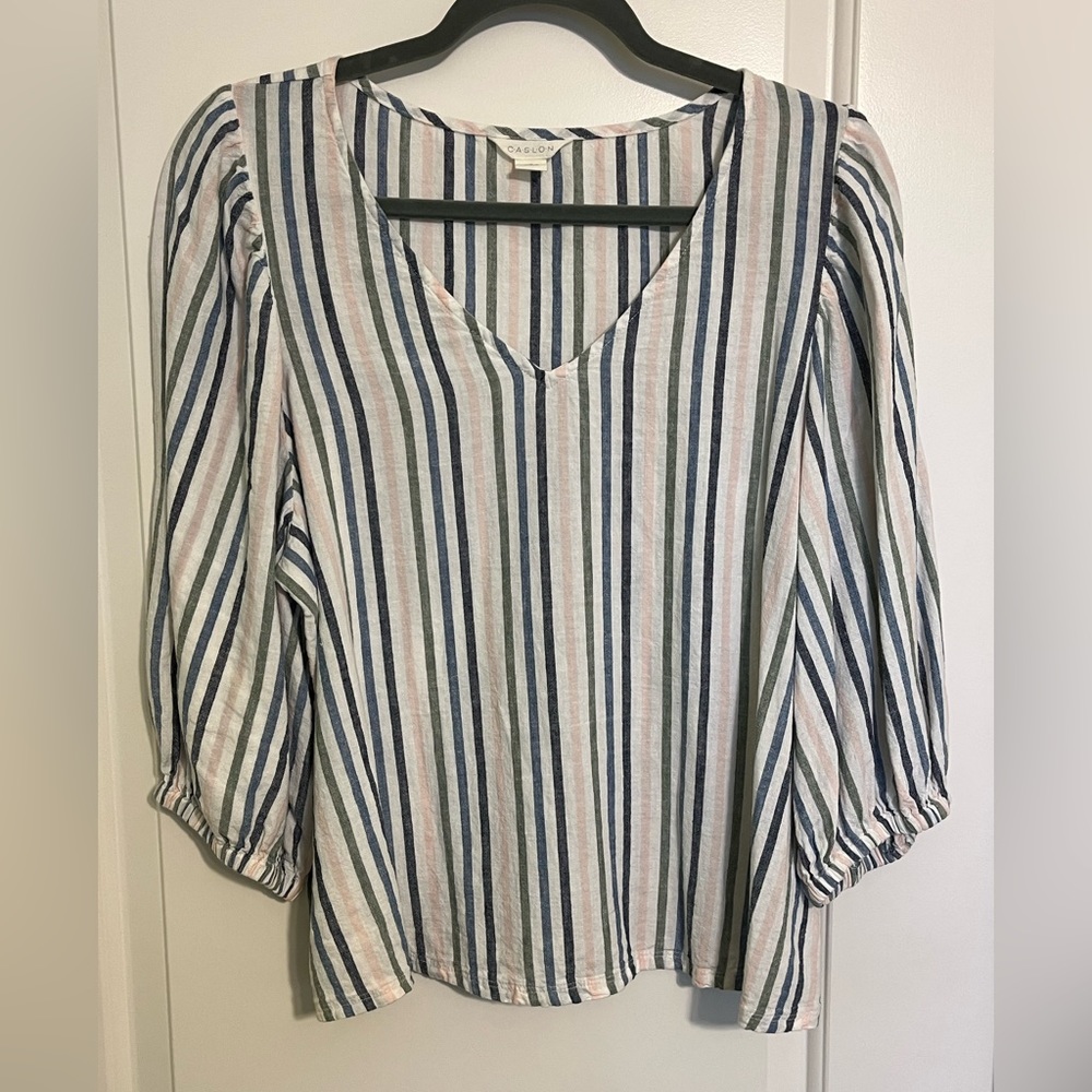 Caslon linen blend striped top